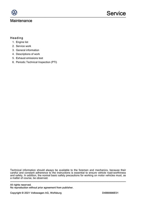 Workshop manual sample — contents (page 2)