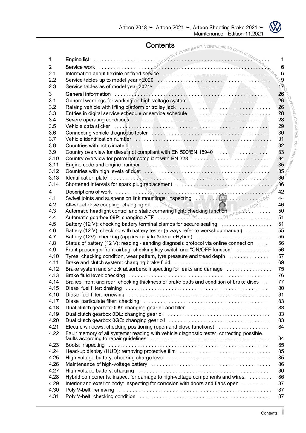 Workshop manual sample — contents/overview (page 3)