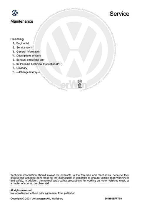 Workshop manual sample — contents (page 2)