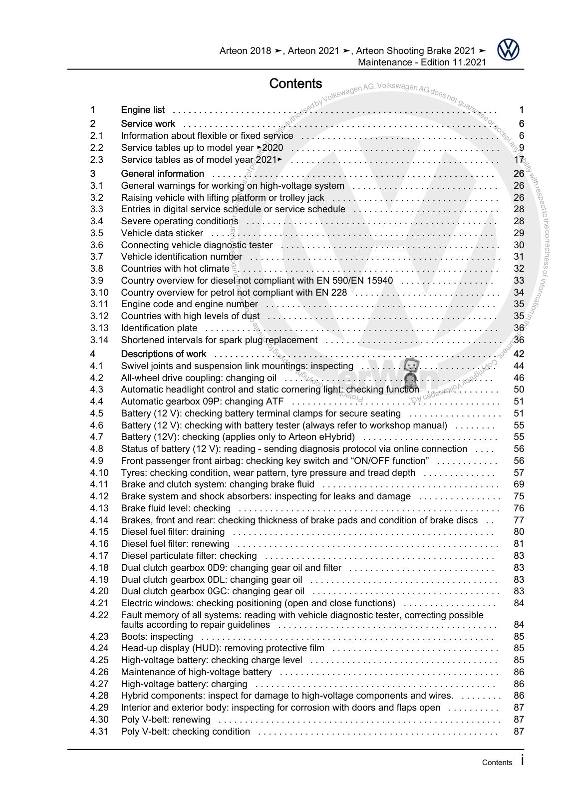 Workshop manual sample — contents (page 3)