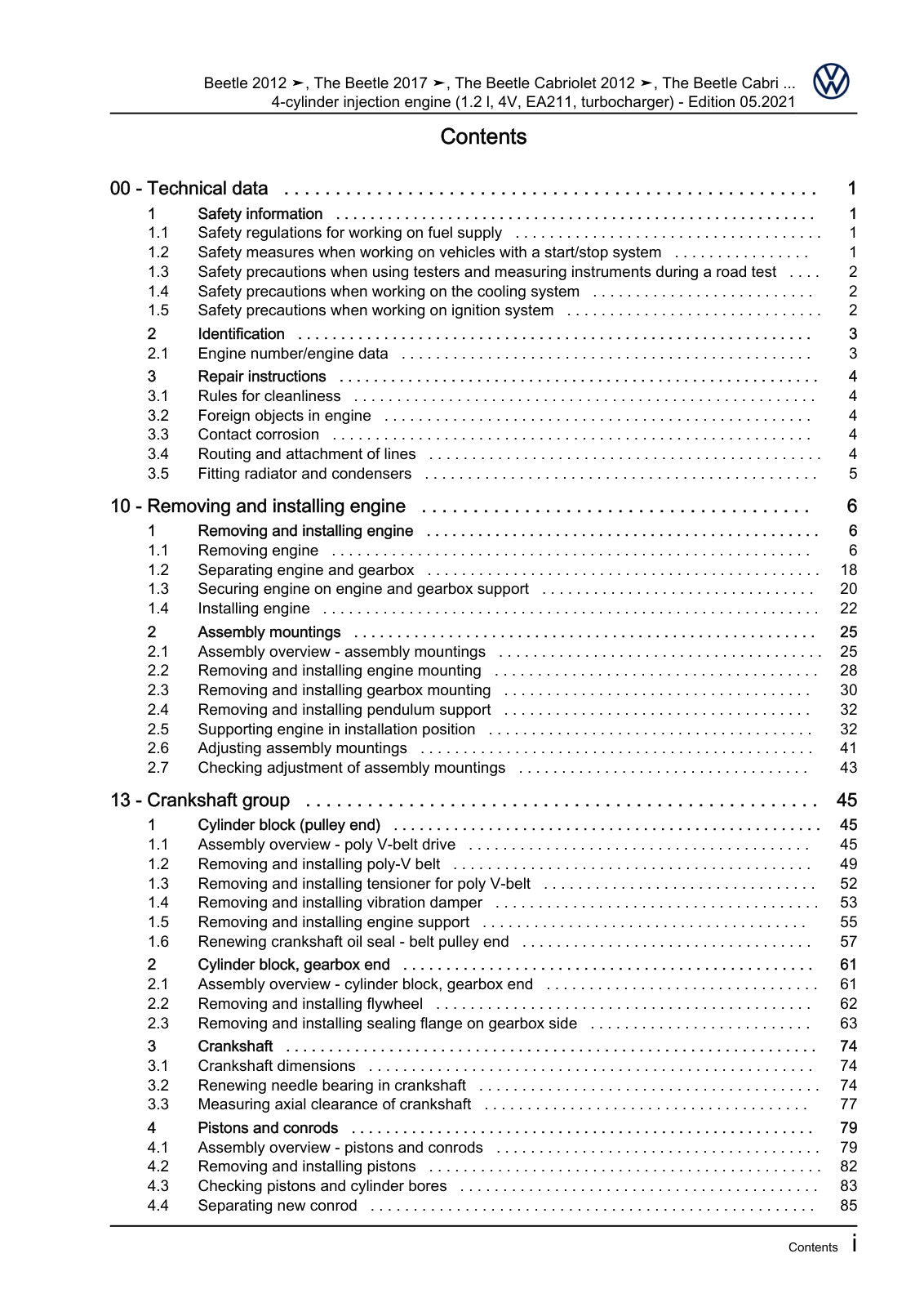 Workshop manual sample — contents (page 3)