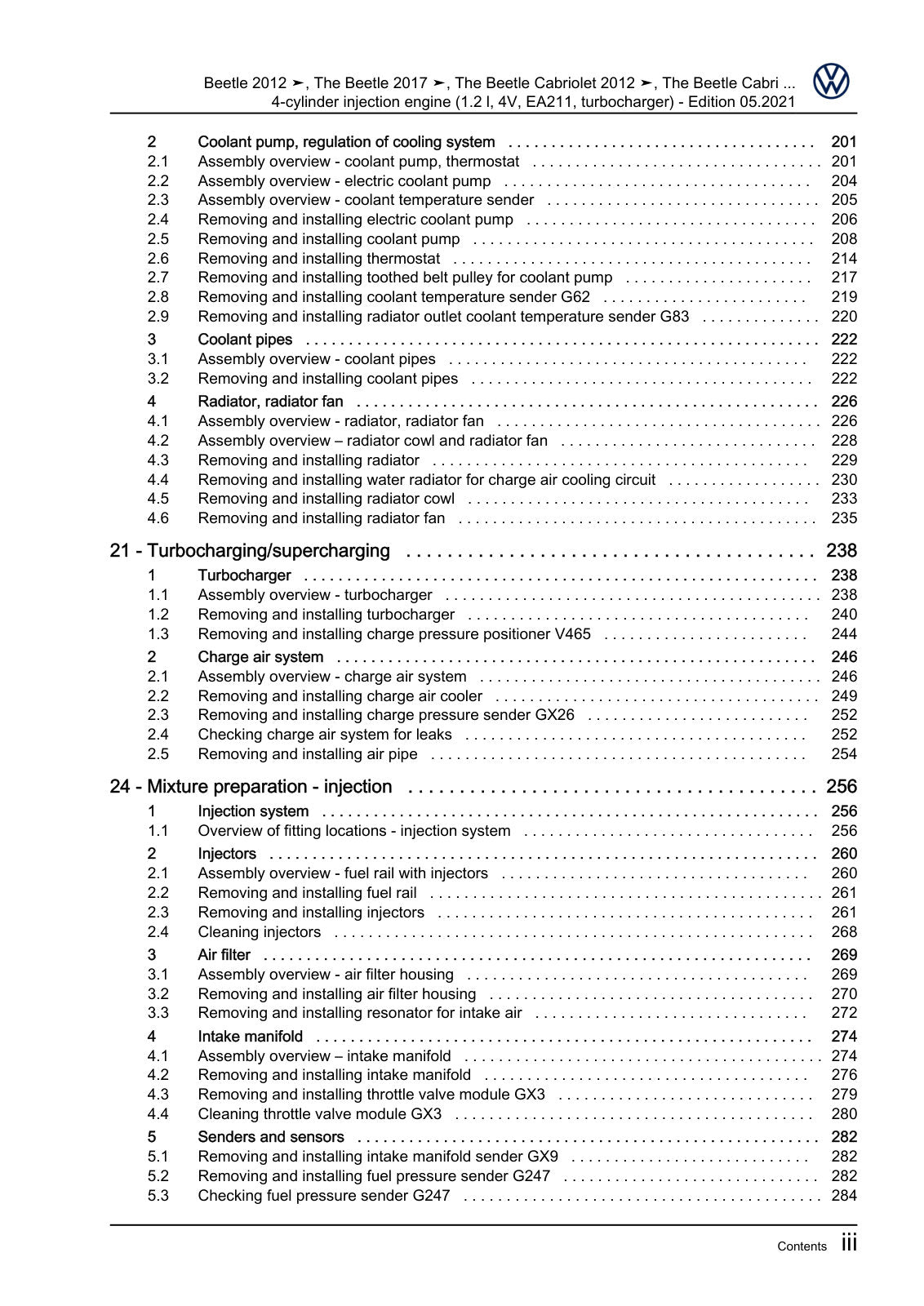 Workshop manual sample — contents (page 5)