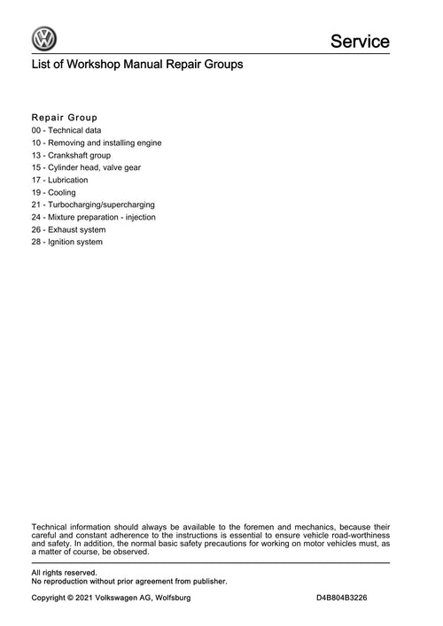Workshop manual sample — contents (page 2)