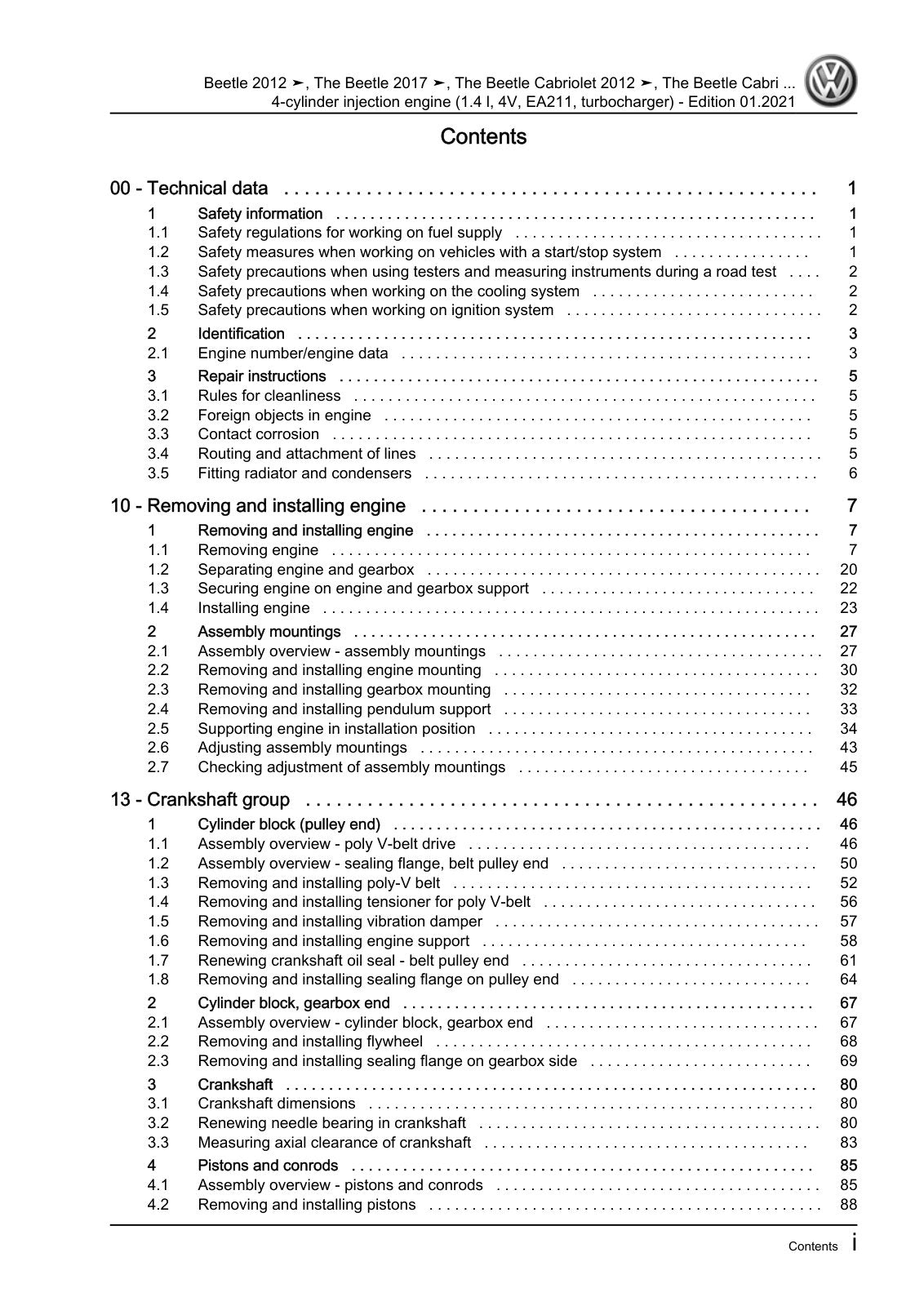 Workshop manual sample — contents (page 3)