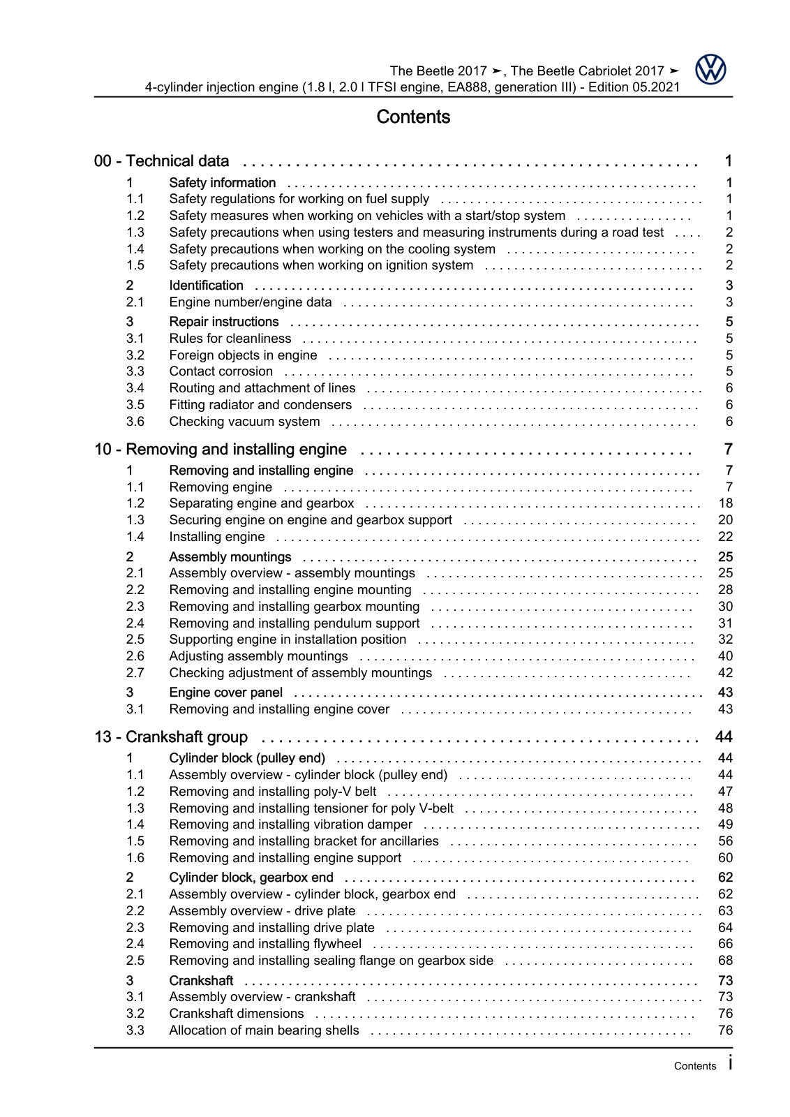 Workshop manual sample — contents (page 3)