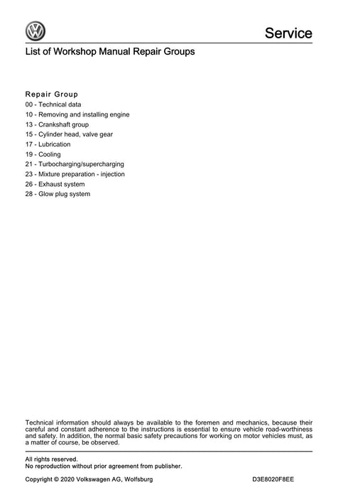 Workshop manual sample — contents (page 2)