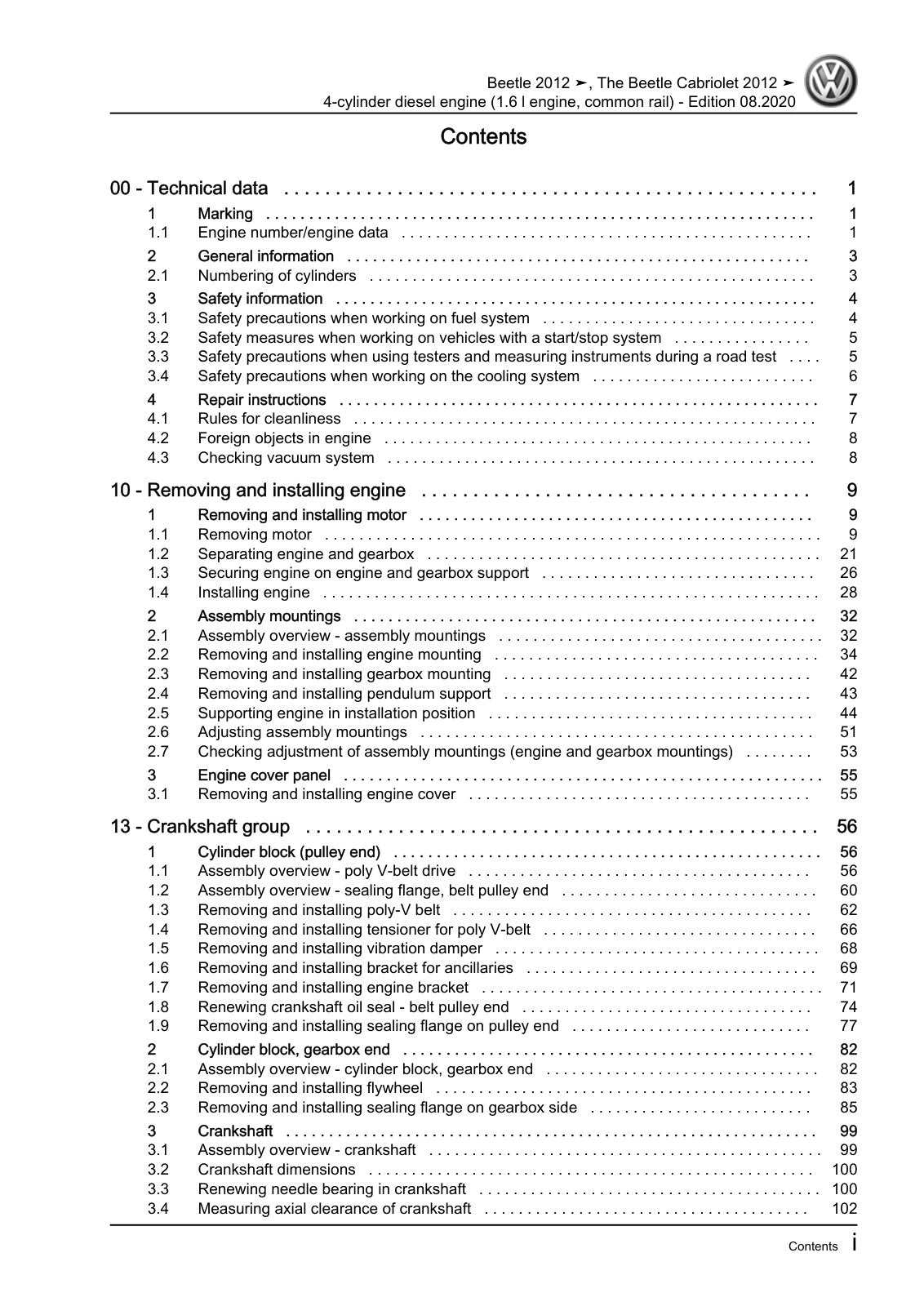 Workshop manual sample — contents (page 3)