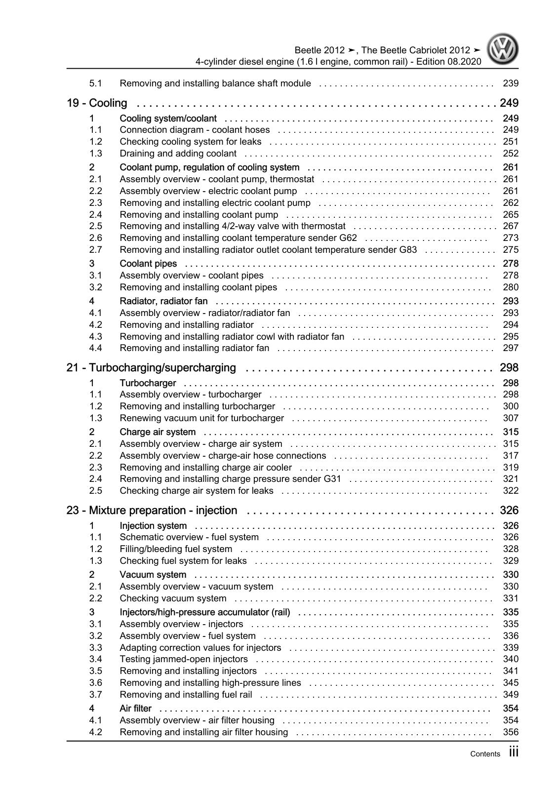 Workshop manual sample — contents (page 5)