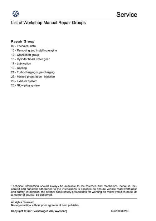 Workshop manual sample — contents (page 2)