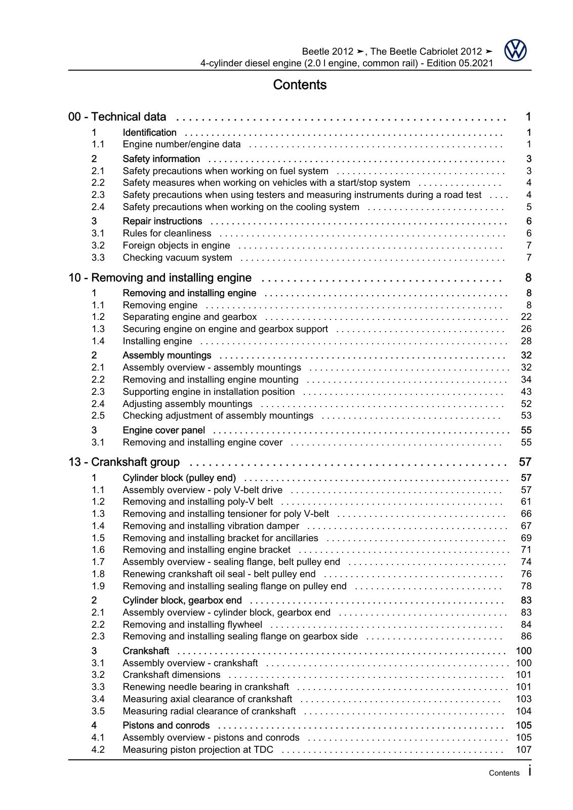 Workshop manual sample — contents (page 3)