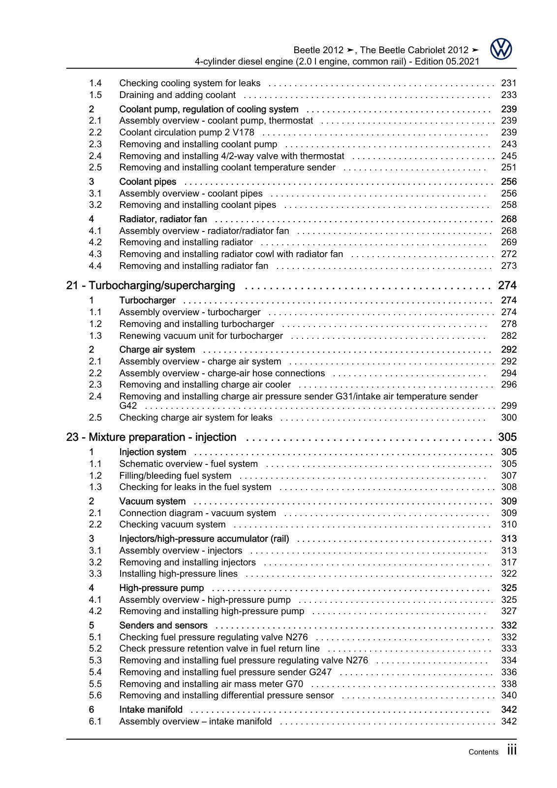 Workshop manual sample — contents (page 5)
