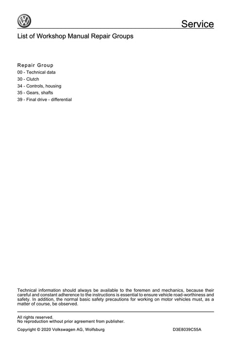 Workshop manual sample — contents (page 2)