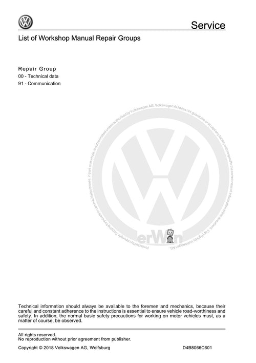 Workshop manual sample — contents (page 2)