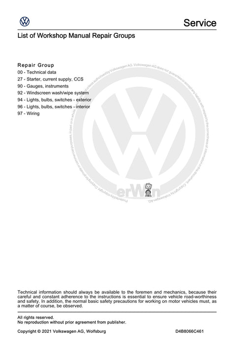 Workshop manual sample — contents (page 2)