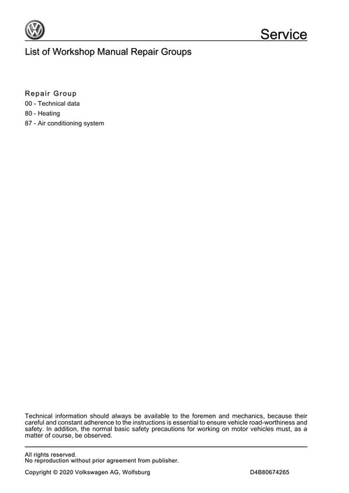 Workshop manual sample — contents (page 2)