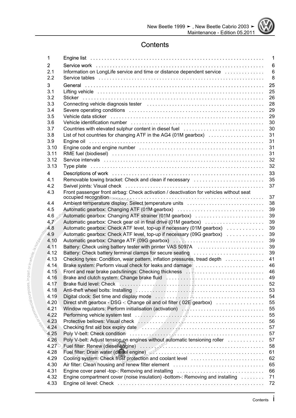 Workshop manual sample — contents/overview (page 3)