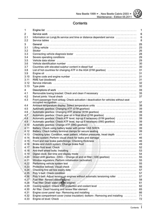Workshop manual sample — contents/overview (page 3)
