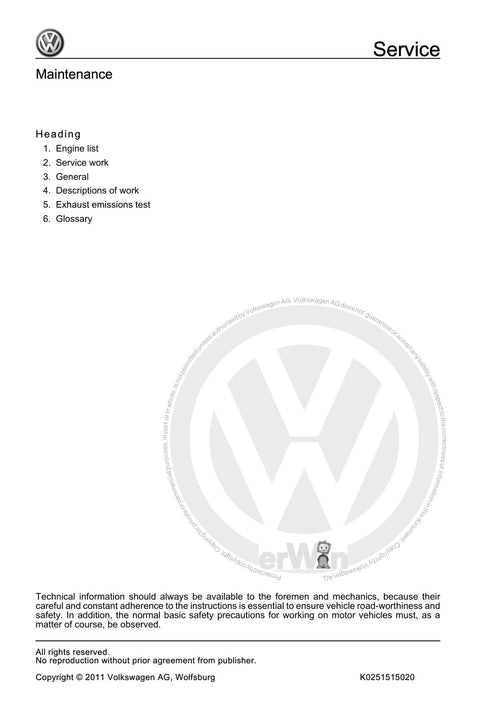 Workshop manual sample — contents (page 2)
