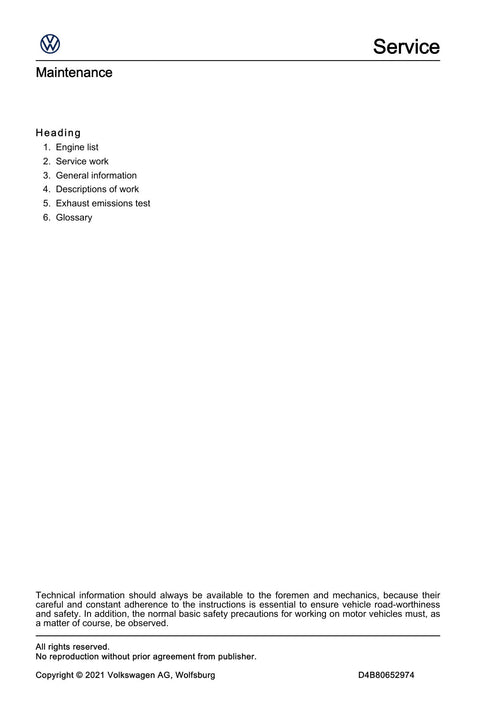 Workshop manual sample — contents (page 2)