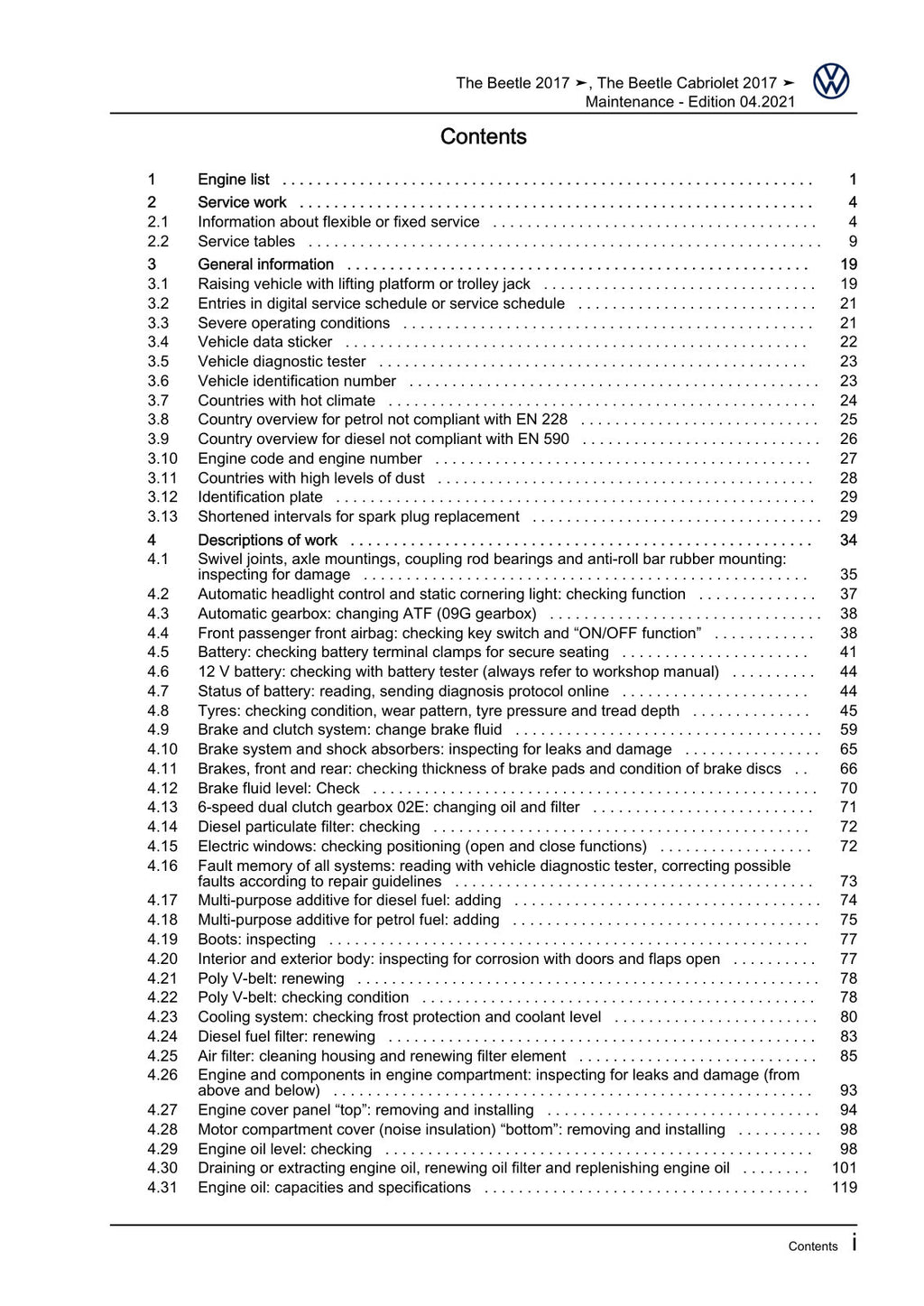 Workshop manual sample — contents/overview (page 3)