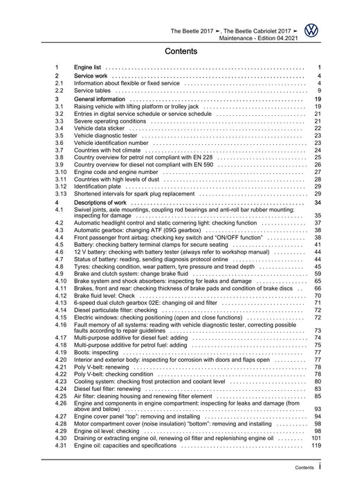 Workshop manual sample — contents/overview (page 3)
