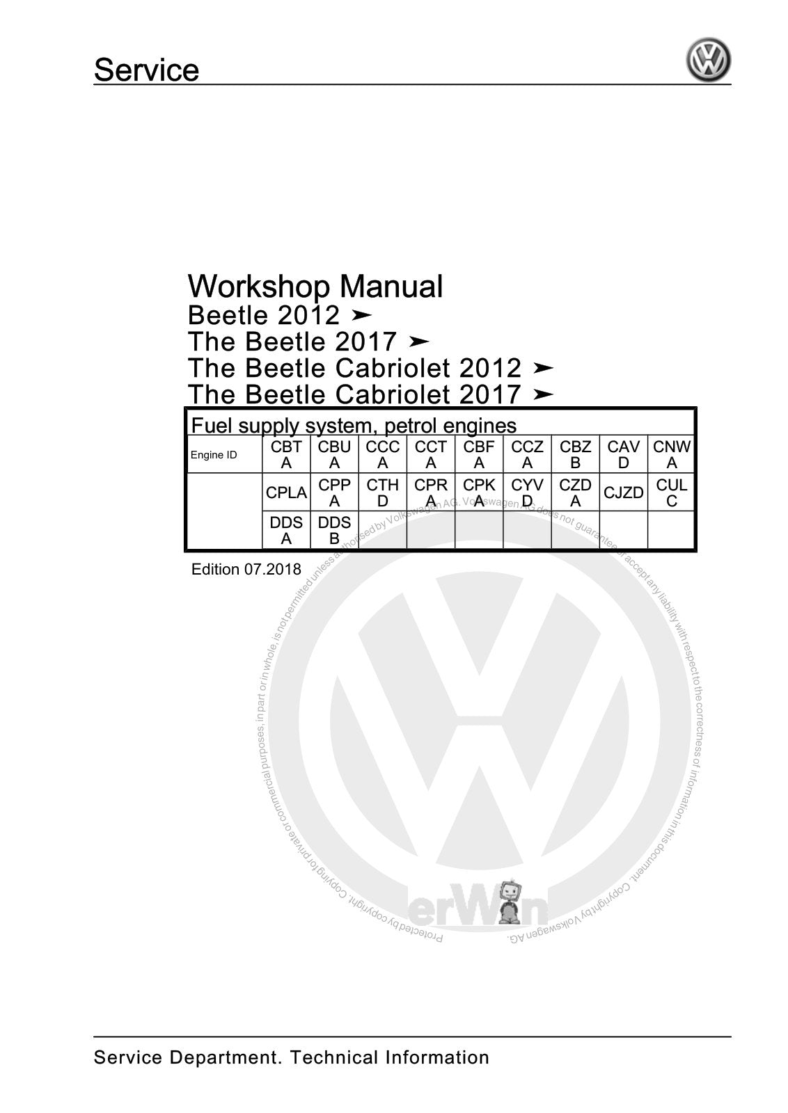 Workshop manual sample — cover (page 1)