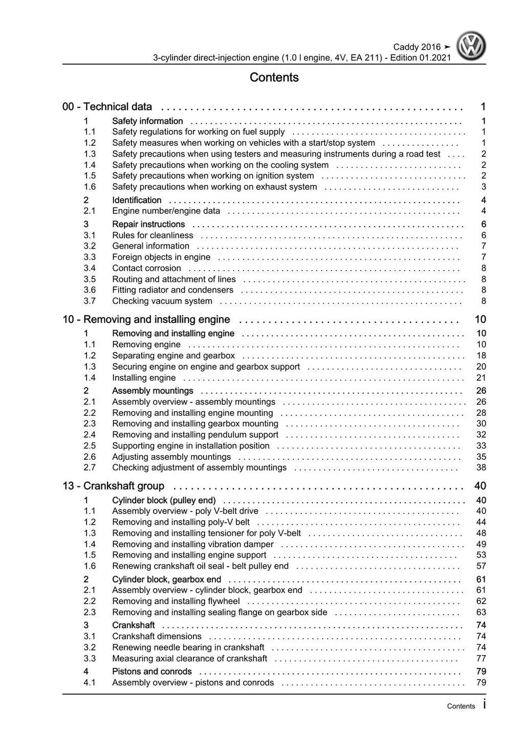 Workshop manual sample — contents/overview (page 3)
