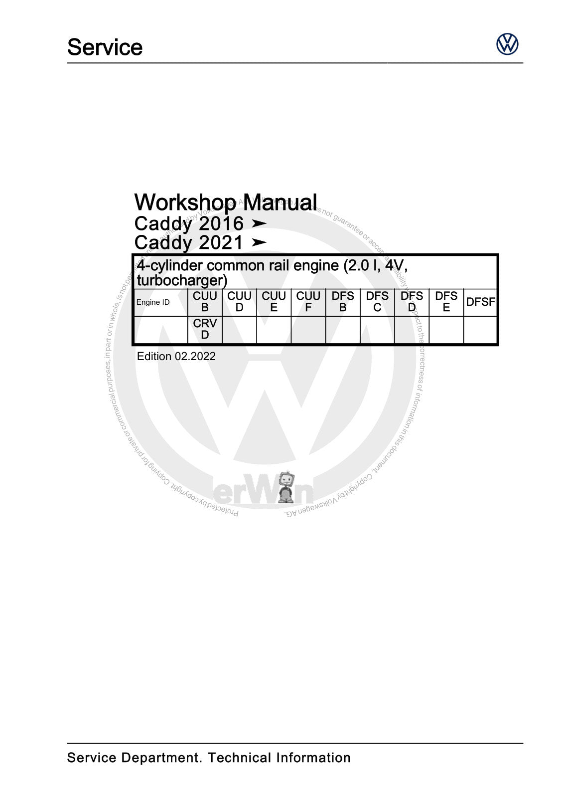 Workshop manual sample — cover (page 1)