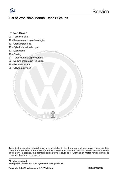 Workshop manual sample — contents (page 2)