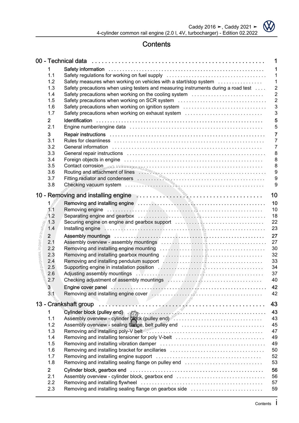Workshop manual sample — contents/overview (page 3)