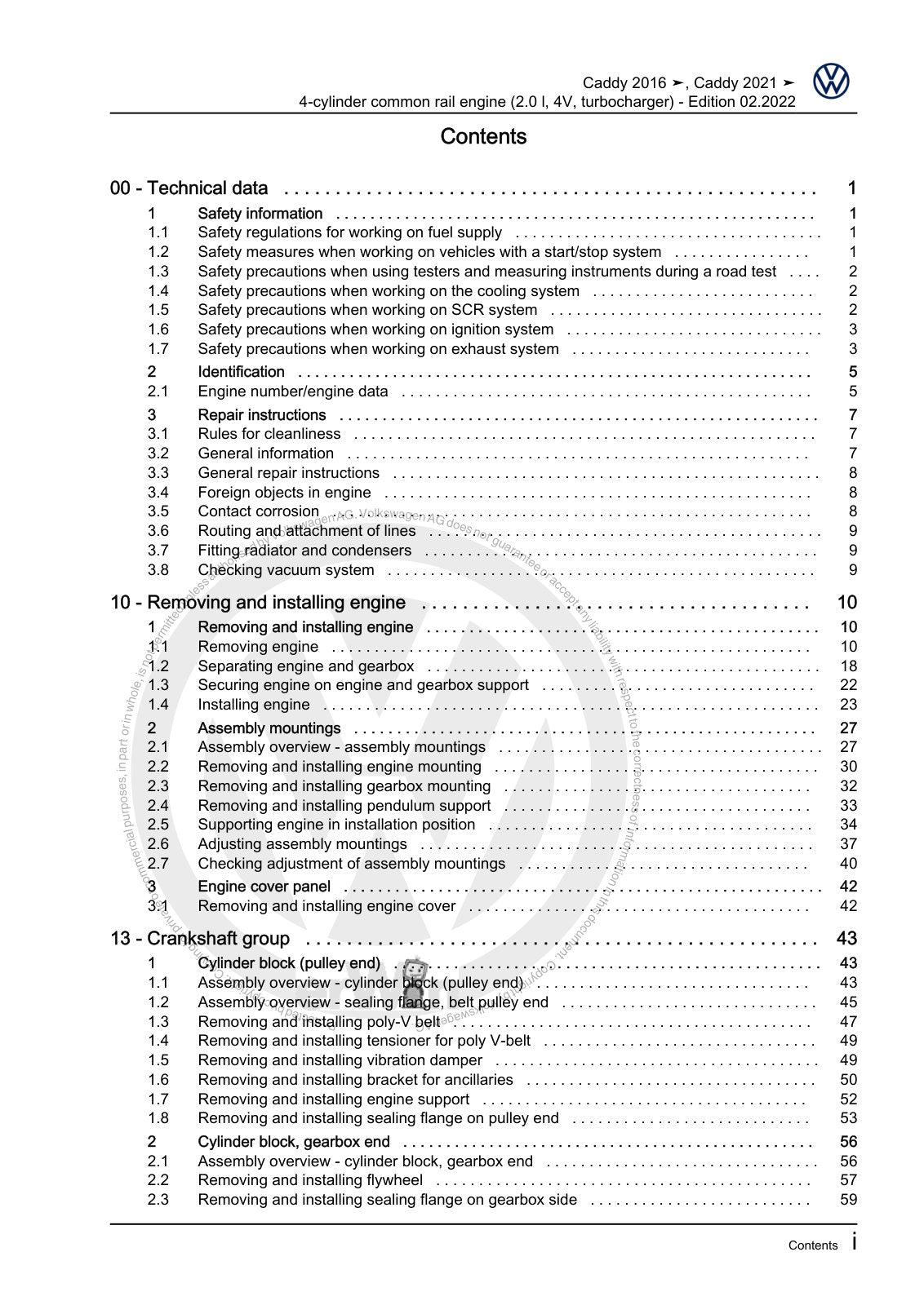 Workshop manual sample — contents/overview (page 3)