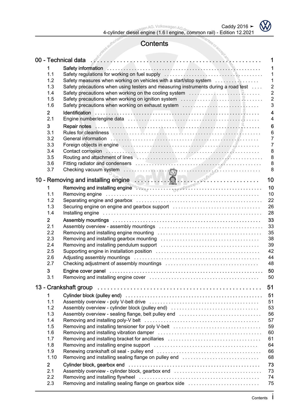 Workshop manual sample — contents/overview (page 3)