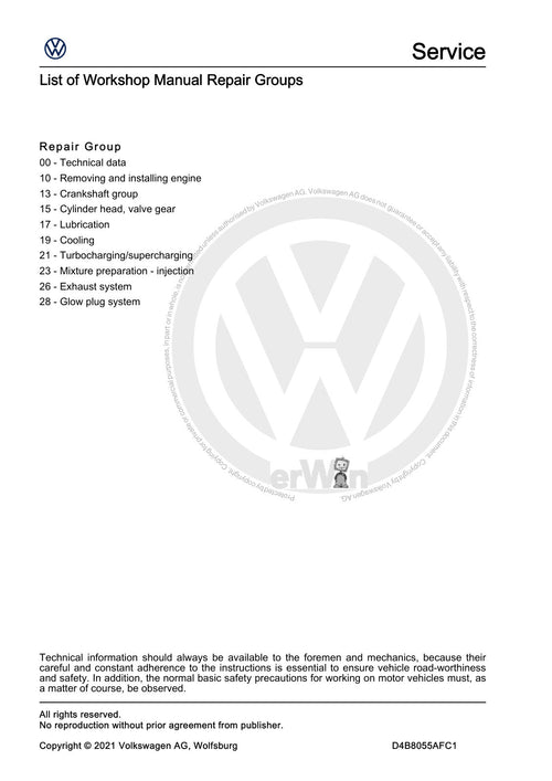 Workshop manual sample — contents (page 2)