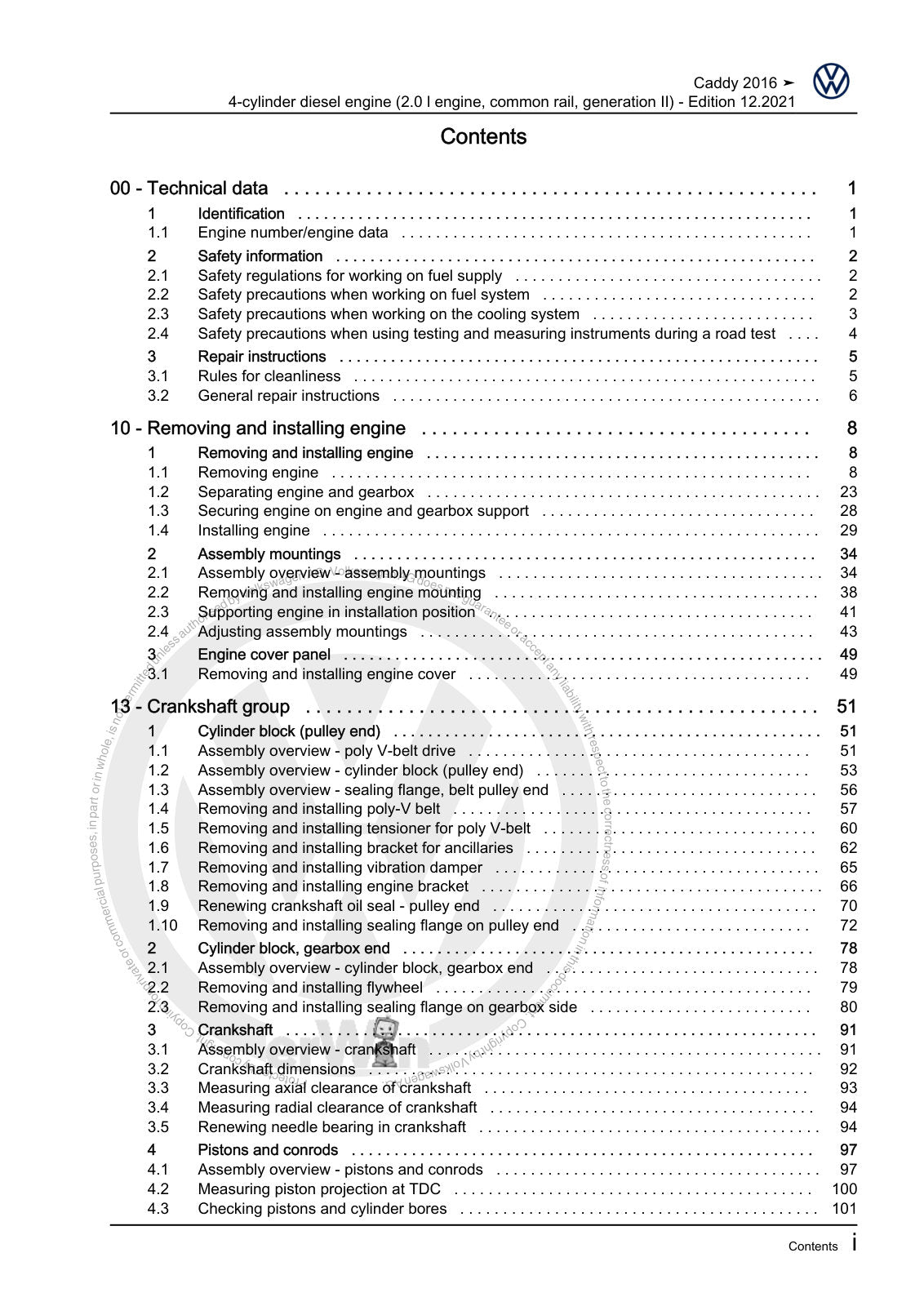 Workshop manual sample — contents/overview (page 3)