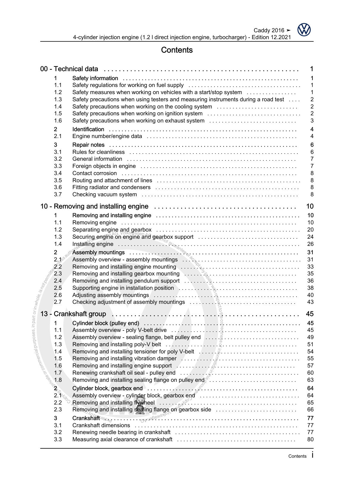 Workshop manual sample — contents/overview (page 3)