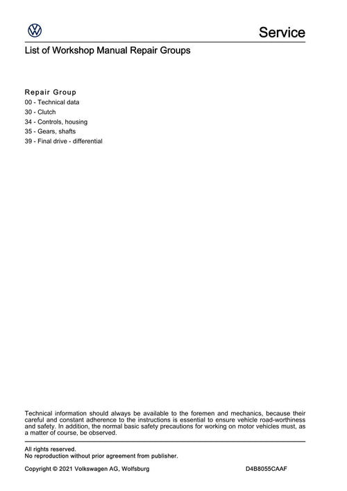 Workshop manual sample — contents (page 2)