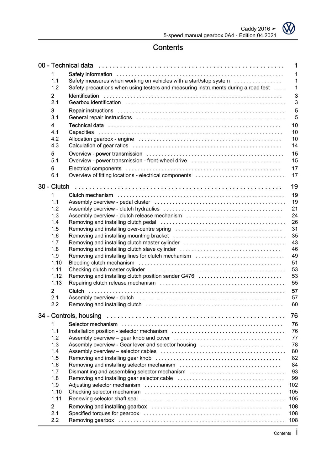 Workshop manual sample — contents/overview (page 3)
