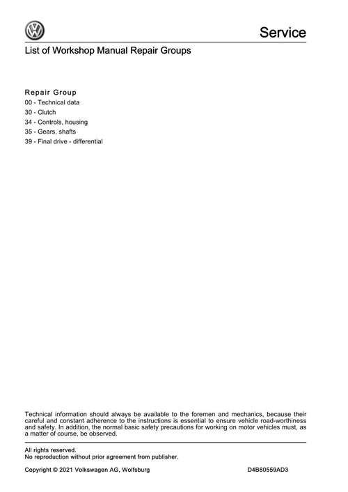 Workshop manual sample — contents (page 2)