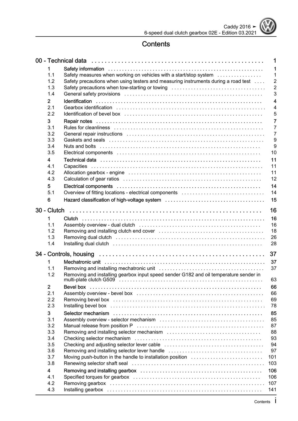 Workshop manual sample — contents/overview (page 3)