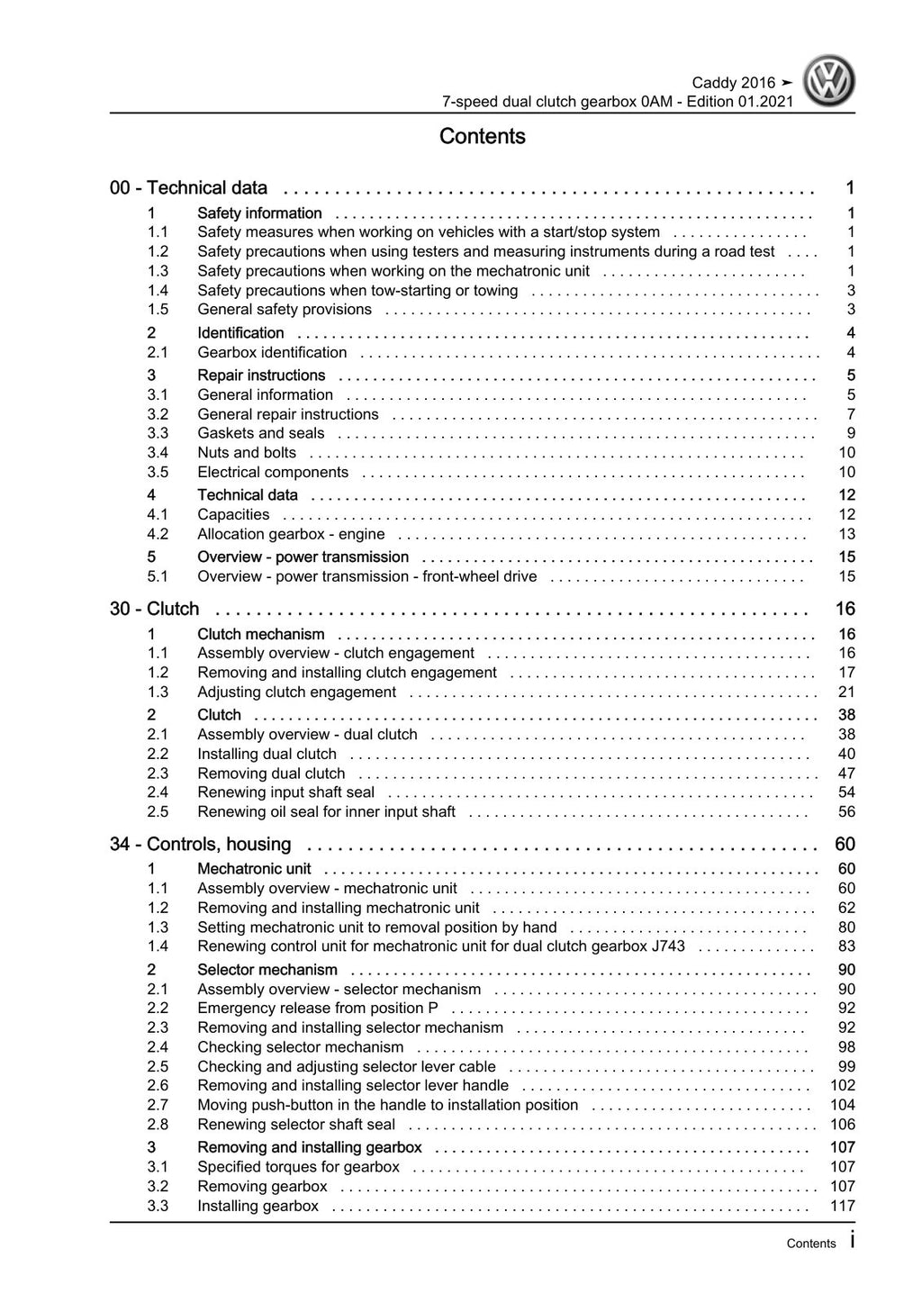 Workshop manual sample — contents/overview (page 3)