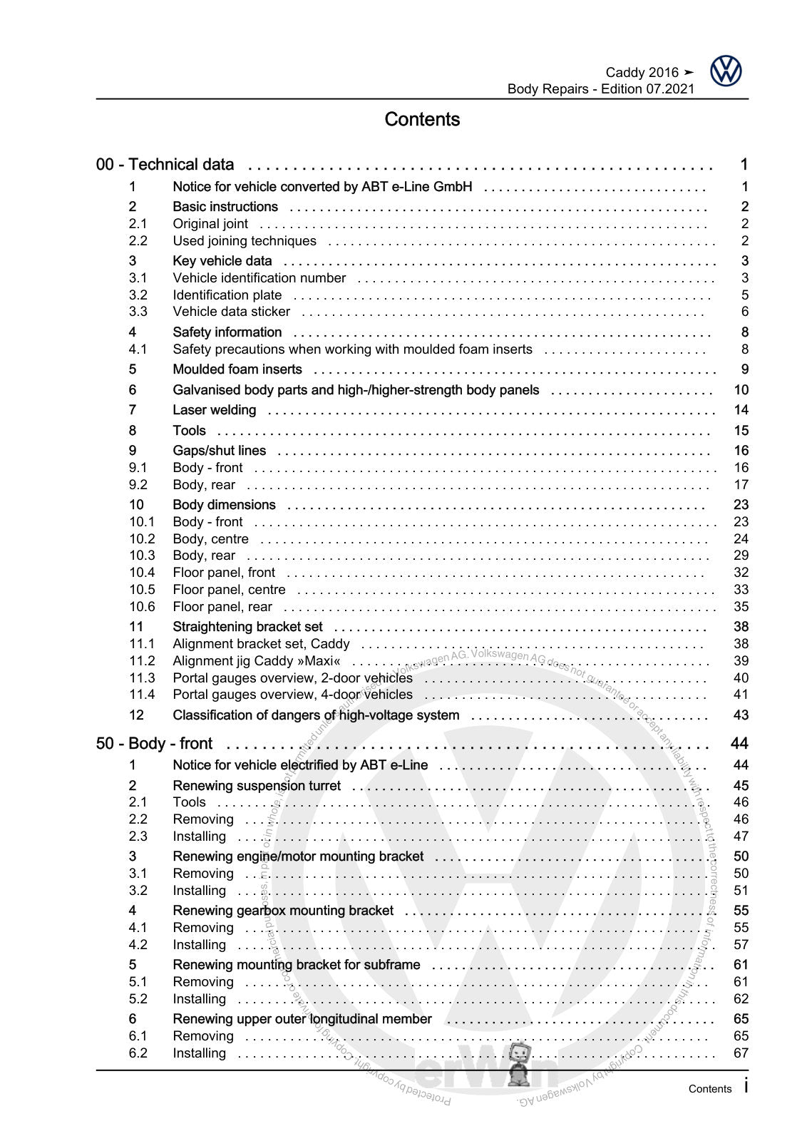 Workshop manual sample — contents/overview (page 3)