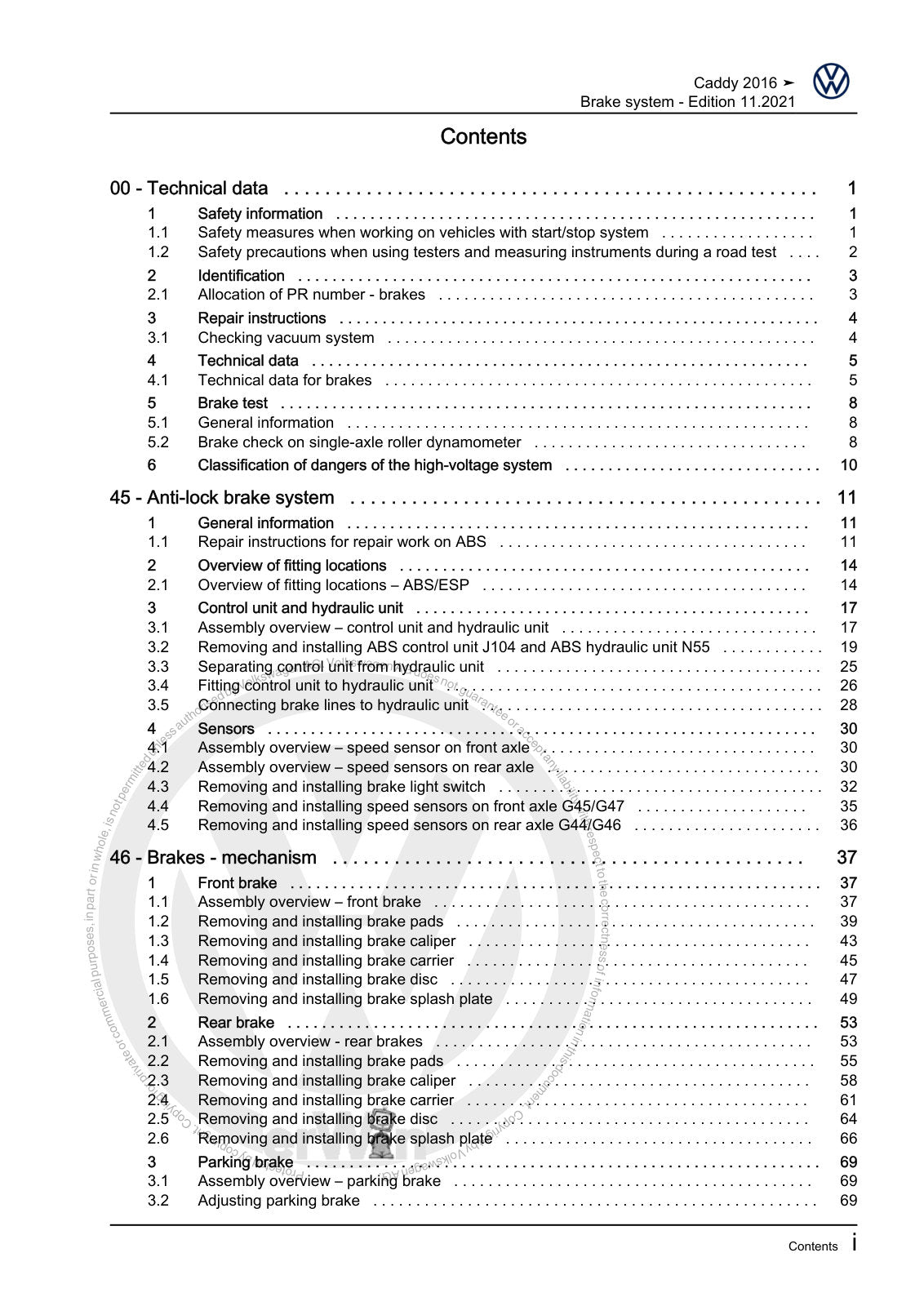Workshop manual sample — contents/overview (page 3)