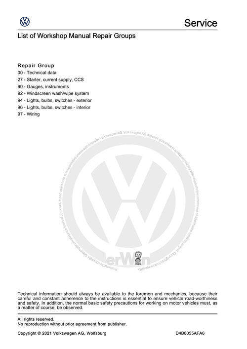 Workshop manual sample — contents (page 2)