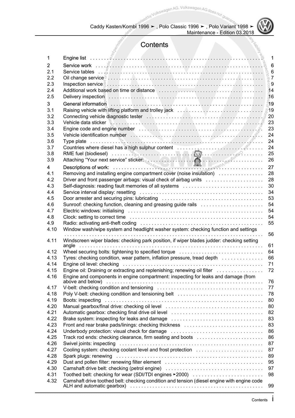 Workshop manual sample — contents/overview (page 3)