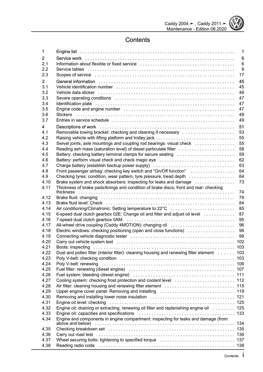 Workshop manual sample — contents/overview (page 3)