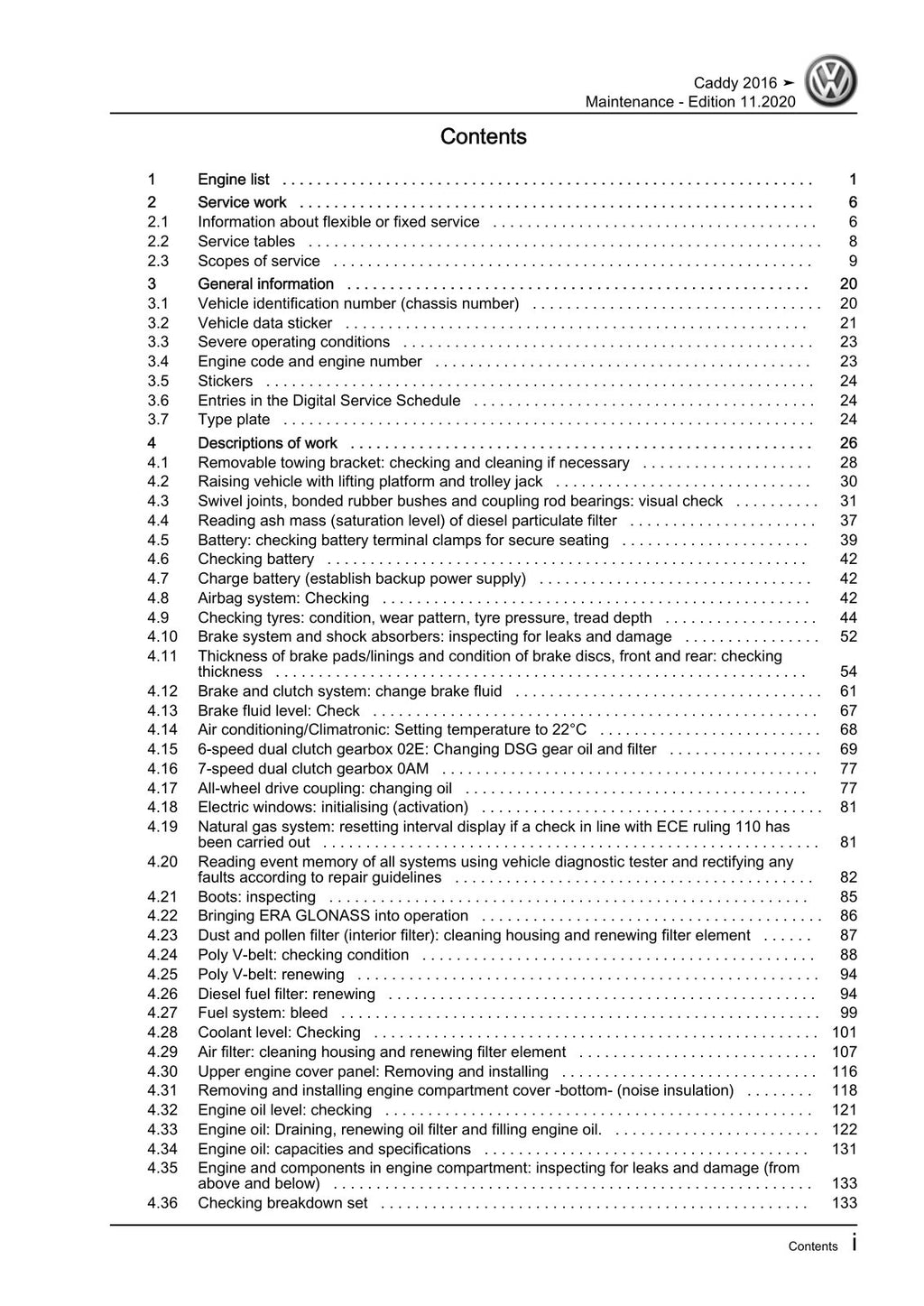 Workshop manual sample — contents/overview (page 3)