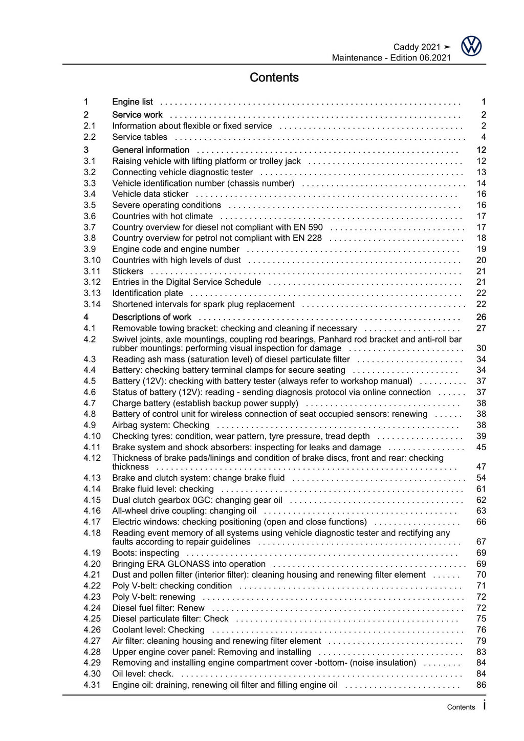 Workshop manual sample — contents/overview (page 3)