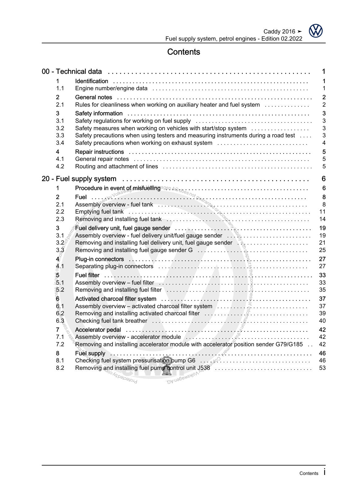 Workshop manual sample — contents/overview (page 3)