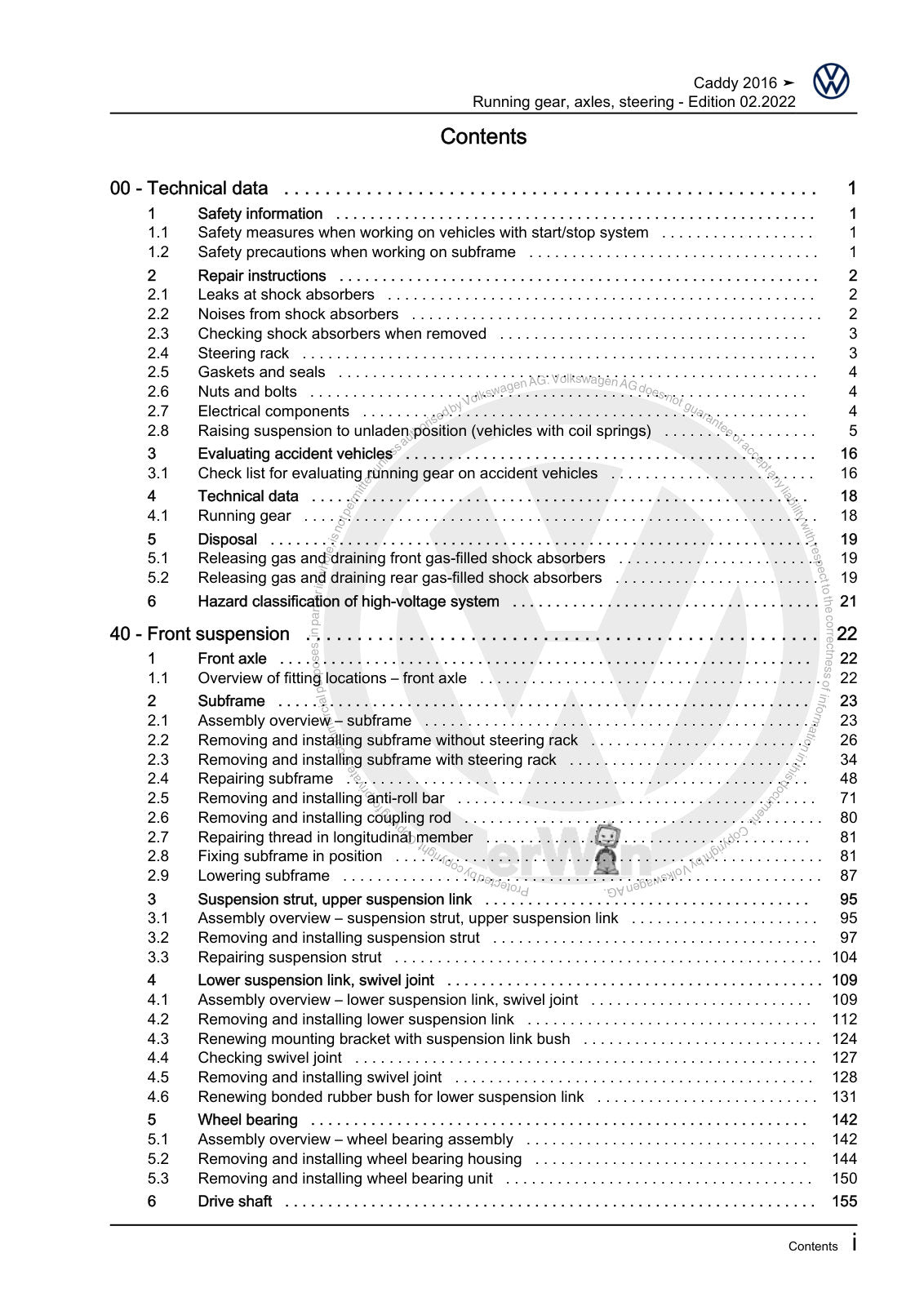Workshop manual sample — contents/overview (page 3)