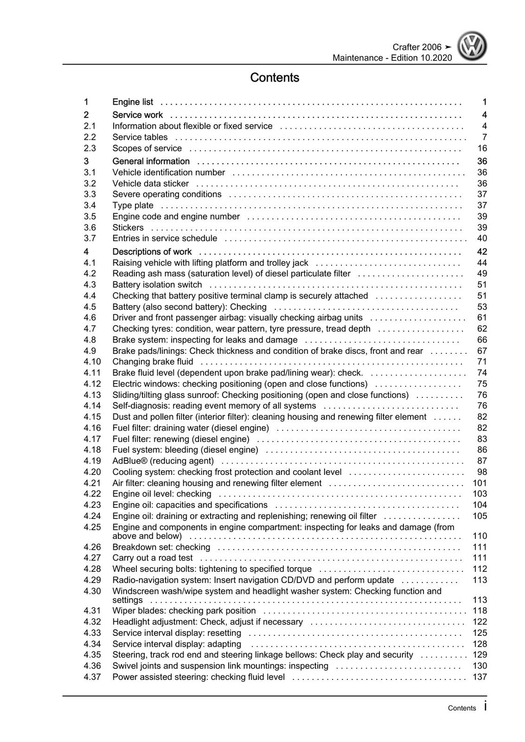 Workshop manual sample — contents/overview (page 3)